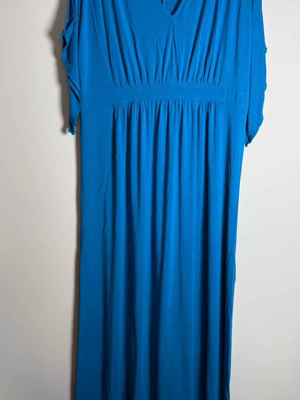 Isabel Maternity XXL Blue Solid V-Neck Maxi Dress Dolman Short Sleeve Knit